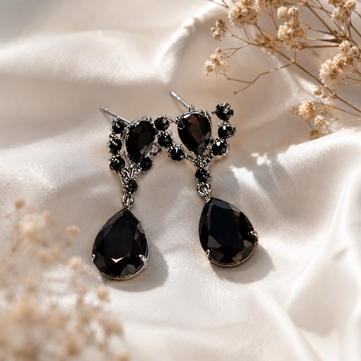 Luxury Black Crystal Jewelry Set – Elegant Necklace, Bracelet, Earrings & Ring
