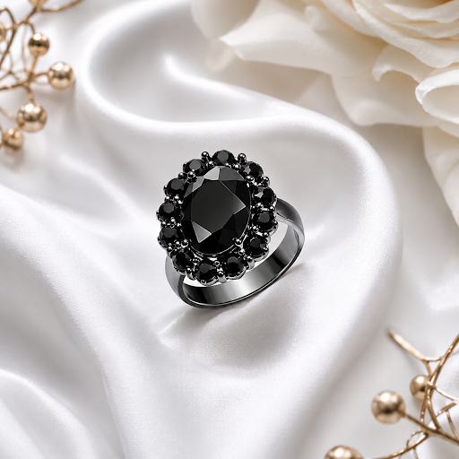 Luxury Black Crystal Jewelry Set – Elegant Necklace, Bracelet, Earrings & Ring