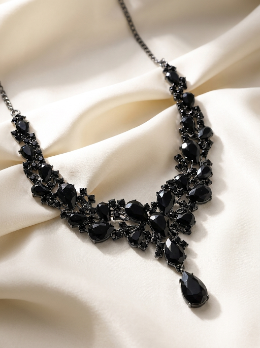 Luxury Black Crystal Jewelry Set – Elegant Necklace, Bracelet, Earrings & Ring